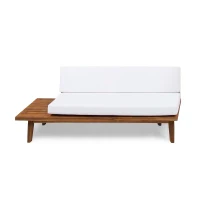 Minimalist Left-Sided Sofa with Acacia Wood Construction, Water-Resistant Cushions, Asymmetric Design, 76" L x 29" W x 27" H, Light Brown(m-2)