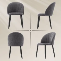 HOMCOM Armless Dining Chairs with Curved Backrest, Velvet-feel Accent Chairs for Kitchen, Living Room, Guest Room, Grey(m-7)