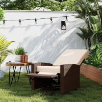 Outsunny Outdoor Rattan Wicker Lounge Chair with Footrest & Soft Cushion for Patio, Garden, Backyard, Cream White