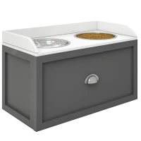 PawHut Large Elevated Dog Bowls with Storage Drawer, Raised Pet Feeding Station with 2 Stainless Steel Bowls, Grey(m-11)