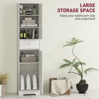 HOMCOM 67" Tall Bathroom Cabinet, Slim Bathroom Storage Cabinet with 2 Doors, Drawer and Adjustable Shelf, White Wood Grain(m-4)