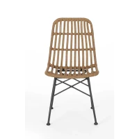 Set of 2 Modern Outdoor Rattan Dining Side Chair with Iron Frame, Round Edges, X-Frame Support, 18" L x 24" W x 35" H, Light Brown+Black(m-6)