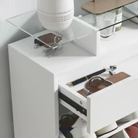 HOMCOM High Gloss Shoe Cabinet with 2 Flip Drawers and Adjustable Shelves, Narrow Shoe Storage Cabinet with Glass Top, White(m-10)