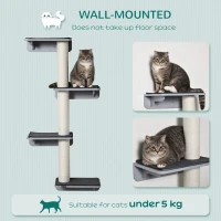 PawHut Wall-Mounted Cat Shelf with 4 Platforms and 3 Scratching Posts, Cat Wall Climber for Climbing and Lounging, Light Grey(m-4)