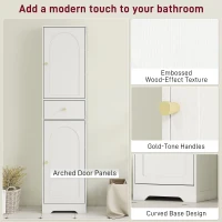 HOMCOM 67" Tall Bathroom Cabinet, Slim Bathroom Storage Cabinet with 2 Doors, Drawer and Adjustable Shelf, White Wood Grain(m-6)