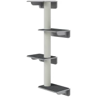 PawHut Wall-Mounted Cat Shelf with 4 Platforms and 3 Scratching Posts, Cat Wall Climber for Climbing and Lounging, Light Grey(m-2)