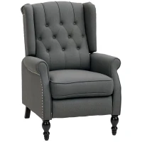 HOMCOM Wingback Reclining Chair with Footrest, Button Tufted Recliner Chair with Rolled Armrests for Living Room, Dark Grey(m-2)