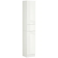 kleankin Tall Bathroom Cabinet, Narrow Bathroom Storage Cabinet with Doors, Drawer and Adjustable Shelves, High Gloss White(m-2)
