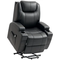 HOMCOM Power Lift Recliner Chair for Elderly, PU Leather Lift Chair with Footrest, Remote Control, Side Pockets and Cup Holders, Reclining Sofa for Living Room, Black(m-2)