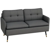 HOMCOM 55" Loveseat Sofa, Linen Love Seat w/ S spring, Steel Legs and Button Tufting, Small Couch for Living Room, Dark Grey(m-11)