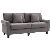 HOMCOM Modern 3 Seater Sofa, Corduroy Fabric 3 Seater Couch with Pine Wood Legs and Rolled Armrests for Living Room, Light Grey(m-11)