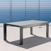 Outdoor Aluminum Coffee Table with Rust‑Resistant Frame & Tempered Glass Top(m-1)