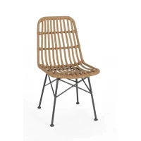 Set of 2 Modern Outdoor Rattan Dining Side Chair with Iron Frame, Round Edges, X-Frame Support, 18" L x 24" W x 35" H, Light Brown+Black(m-10)