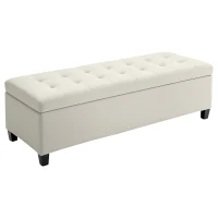 HOMCOM Rectangular Entry Bench, Tufted Upholstered Linen Fabric Wood Feet Storage Ottoman Bench, Beige(m-2)