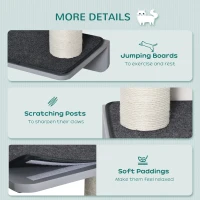 PawHut Wall-Mounted Cat Shelf with 4 Platforms and 3 Scratching Posts, Cat Wall Climber for Climbing and Lounging, Light Grey(m-5)