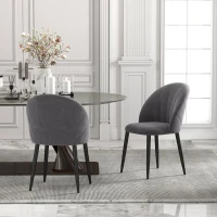 HOMCOM Armless Dining Chairs with Curved Backrest, Velvet-feel Accent Chairs for Kitchen, Living Room, Guest Room, Grey(m-10)