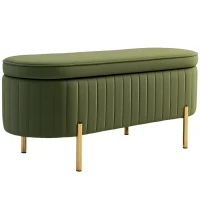 HOMCOM Upholstered Bedroom Bench, Channel Tufted Ottoman Bench with Thick Padding and Metal Legs, Dark Green(m-11)
