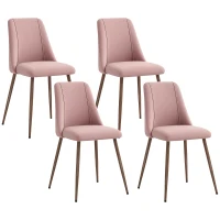 HOMCOM Upholstered Dining Chairs Set of 4, Velvet Accent Chair with Back and Wood-grain Steel Leg for Kitchen, Pink(m-11)