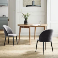 HOMCOM Armless Dining Chairs with Curved Backrest, Velvet-feel Accent Chairs for Kitchen, Living Room, Guest Room, Grey(m-9)