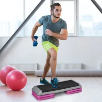 Soozier 43" Adjustable Aerobic Platform Stepper 3 Level with Risers 4” 6” 8” Cardio Fitness Trainer Workout Step Home Gym Exercise, Black Purple(m-12)