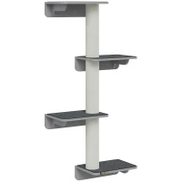 PawHut Wall-Mounted Cat Shelf with 4 Platforms and 3 Scratching Posts, Cat Wall Climber for Climbing and Lounging, Light Grey(m-10)