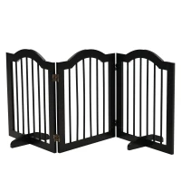PawHut 24"H Foldable Dog Gate, 3 Panels Freestanding Pet Gate Barriers Indoor with Support Feet, Puppy Fence for Small Dogs, Black(m-2)