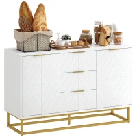 HOMCOM 47" Storage Cabinet with Doors, Adjustable Shelves, Metal Legs for Kitchen Storage, Home Use, White(m-13)