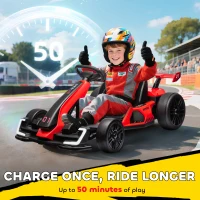 Aosom 24V Electric Go Kart, Battery Powered Kids Drift Kart with Adjustable Seat, Seat Belt, Horn, Music, Light, Red(m-7)
