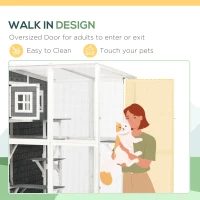 PawHut Wooden Cat Catio, 66.5"L Walk in Outdoor Cat House with PVC Weather Protection Roof, Multiple Platforms, Lockable Doors, Resting Condo, Observation Window, for 2 Cats(m-5)