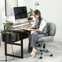 HOMCOM Computer Desk Chair, Armless Office Chair with Wide Padded Seat and Adjustable Height, Tilt Function, Grey(m-1)