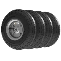 Outsunny Set of 4 Pneumatic Wheels, 10" Wheelbarrow Wheels Replacement for Barn Carts, Hose Carts, Garden Carts, Black(m-2)