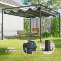 Outsunny 13' x 10' Patio Pergola with Retractable Canopy, Outdoor Sun Shelter, Yard Shade, Dark Grey(m-5)
