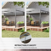 Outsunny 13' x 10' Patio Pergola with Retractable Canopy, Outdoor Sun Shelter, Yard Shade, Dark Grey(m-4)