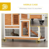 PawHut Wooden Rabbit Hutch, Indoor Bunny Cage with Wheels, Pull Out Trays, Run, Yellow(m-7)