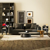 HOMCOM Modern NightStands Set of 2 with Charging Station, Storage, Glass Decorative Door for Bedroom, Living Room, Black(m-8)