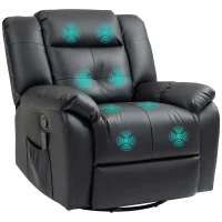 HOMCOM 8-Point Vibration Massage Recliner Chair, PU Leather Manual Reclining Sofa, Swivel Nursery Rocking Chair with Remote Control, Side Pockets, for Living Room, Black(m-11)