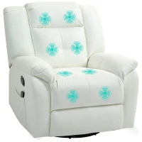 HOMCOM 8-Point Vibration Massage Recliner Chair, PU Leather Manual Reclining Sofa, Swivel Nursery Rocking Chair with Remote Control, Side Pockets, for Living Room, Cream White(m-11)