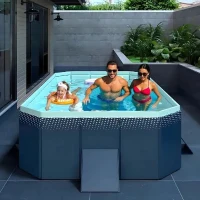 Inflatable PVC Swimming Pool with Easy Storage and Installation, Durable Design, Quick Water Management, 82.5" L x 54" W x 19.5" H, Blue(m-10)