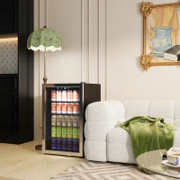 HOMCOM 160 Can Beverage Fridge 4.4 Cu.Ft. Beer Fridge with Double-Layer Glass Door Adjustable Shelves for Beer Soda Drink Wine(m-8)