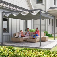 Outsunny 13' x 10' Patio Pergola with Retractable Canopy, Outdoor Sun Shelter, Yard Shade, Dark Grey(m-8)