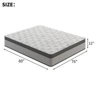 12" King Diamond Innerspring Hybrid Mattress with Cooling Gel Memory Foam, Pressure Relief, Motion Isolation, 80" L x 76" W x 12" H, Gray(m-3)