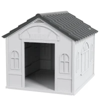 PawHut 26" Plastic Dog House Outdoor with Air Vents, for Small Medium Dogs, Grey(m-2)