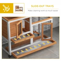 PawHut Wooden Rabbit Hutch, Indoor Bunny Cage with Wheels, Pull Out Trays, Run, Yellow(m-6)