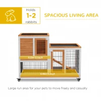PawHut Wooden Rabbit Hutch, Indoor Bunny Cage with Wheels, Pull Out Trays, Run, Yellow(m-4)
