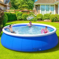 Butterfly Inflatable Swimming Pool with PVC Construction, Easy Setup and Storage, Convenient Water Management, 120" L x 120" W x 30" H, Blue(m-1)