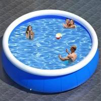 Durable Inflatable Swimming Pool with PVC Construction, Quick Water Management, Easy Setup and Storage, 96" L x 96" W x 25" H, Blue(m-7)