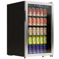 HOMCOM 160 Can Beverage Fridge 4.4 Cu.Ft. Beer Fridge with Double-Layer Glass Door Adjustable Shelves for Beer Soda Drink Wine(m-11)