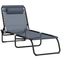 Outsunny Folding Chaise Lounge Pool Chair with 4-Position Reclining Back, Breathable Mesh & Bungee Seat, Gray(m-1)