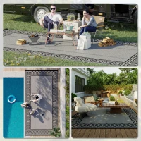 Outsunny Outdoor Rug for Patio, 9' x 18' Waterproof Large Mat, Reversible Plastic Straw Rug for Decor, Portable Outside RV Camping Area Carpet Mat for Backyard Porch Deck Picnic, Black & Gray Border(m-5)