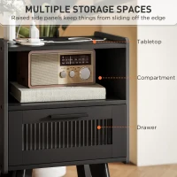 HOMCOM Modern NightStands Set of 2 with Charging Station, Storage, Glass Decorative Door for Bedroom, Living Room, Black(m-6)